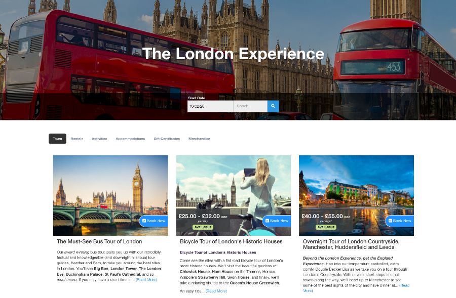 Online booking page on the London Experience website