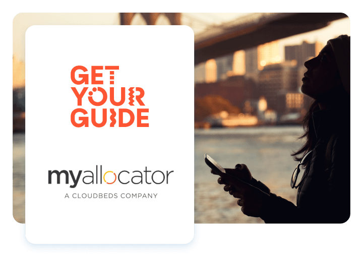 Image of person on phone with get your guide and myallocator logos.